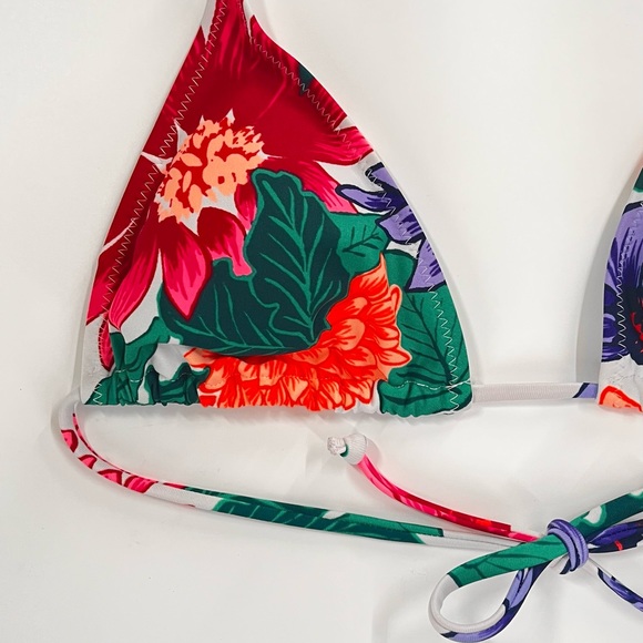 Old Navy Floral Print White Padded Triangle String Bikini Top Like New Small - Picture 3 of 5